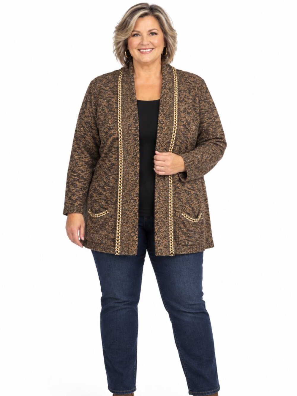 Cardigan Glittery Brown Gold Detail Jones New York - NO SIZE TAG